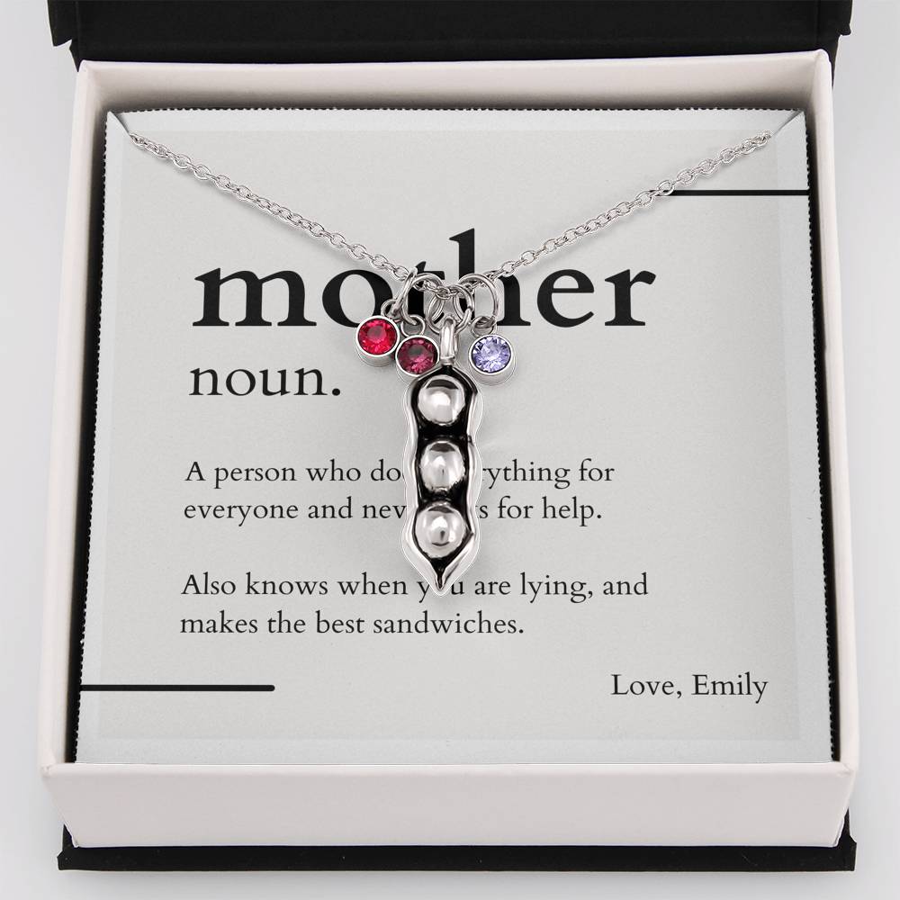 Birthstone Peapod Necklace, Custom Swarovski, Peas in a Pod Necklace for Family, Mothers Day Gift, Mother Necklace, Grandma Necklace