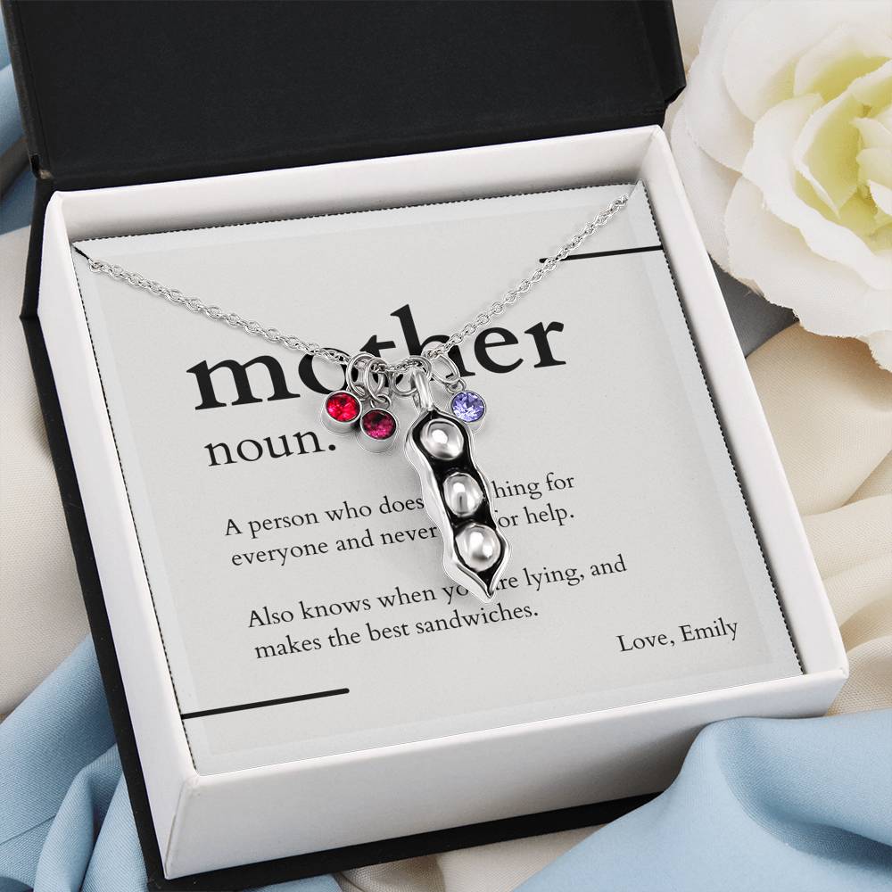Birthstone Peapod Necklace, Custom Swarovski, Peas in a Pod Necklace for Family, Mothers Day Gift, Mother Necklace, Grandma Necklace
