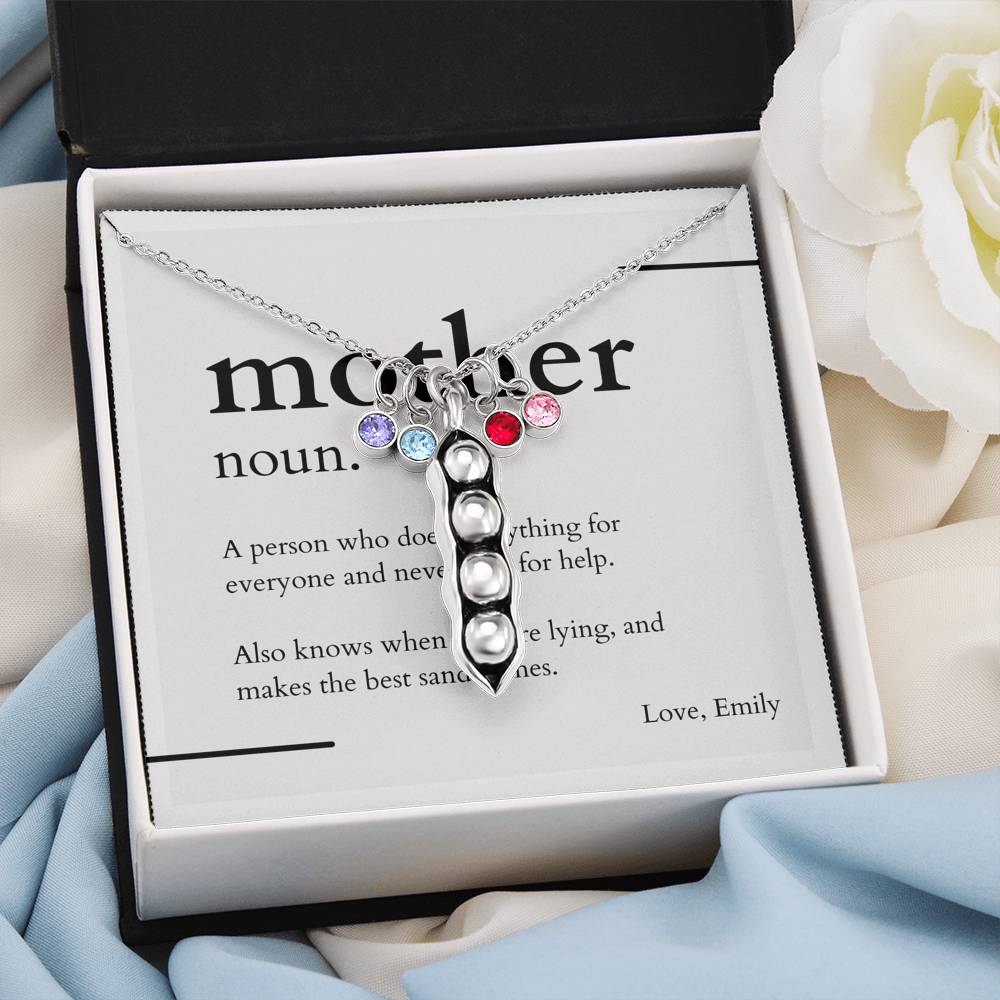 Birthstone Peapod Necklace, Custom Swarovski, Peas in a Pod Necklace for Family, Mothers Day Gift, Mother Necklace, Grandma Necklace
