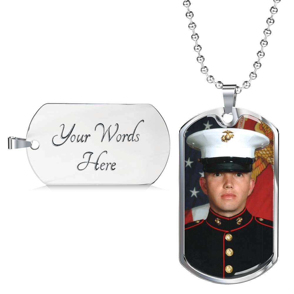 Dog Tag Necklace Custom Picture Engraved Personalized Men Text Photo Pendant Personalized USA Army Id Gift Personalize Back Initial