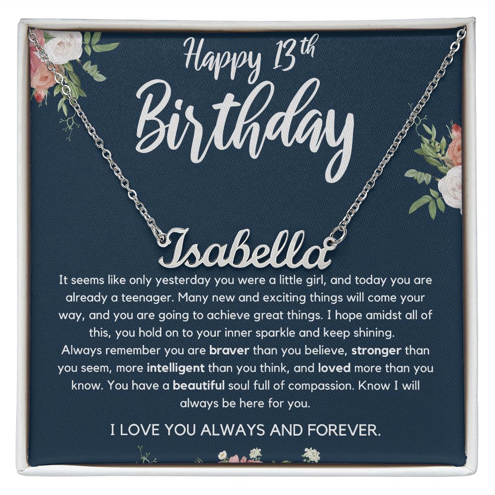 Personalized Name Necklace for Daughter, 13th Birthday Gift for Her, Gift from Mom, Dad, Stepmom