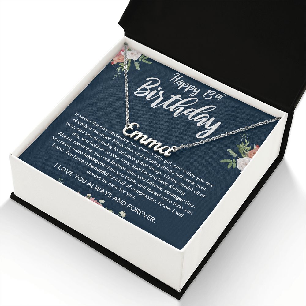 Personalized Name Necklace for Daughter, 13th Birthday Gift for Her, Gift from Mom, Dad, Stepmom