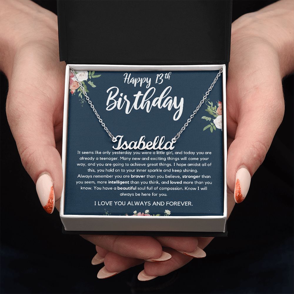 Personalized Name Necklace for Daughter, 13th Birthday Gift for Her, Gift from Mom, Dad, Stepmom