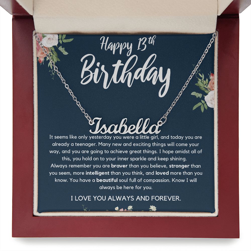 Personalized Name Necklace for Daughter, 13th Birthday Gift for Her, Gift from Mom, Dad, Stepmom