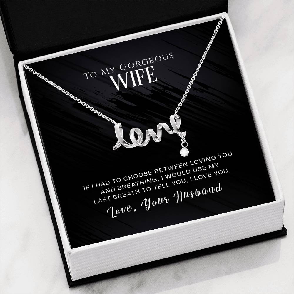Personalized To My Wife Necklace  for Her Birthday Valentines Anniversary Gift for Wife Scripted Love Silver Necklace for Women with Message  Card
