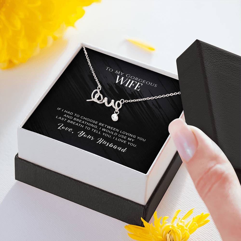 Personalized To My Wife Necklace  for Her Birthday Valentines Anniversary Gift for Wife Scripted Love Silver Necklace for Women with Message  Card