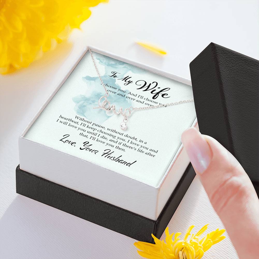 Scripted Love Necklace For My Wife Birthday Valentine's Day Engagement Anniversary Gift For Women Small Pendant Personalized POD Message Card