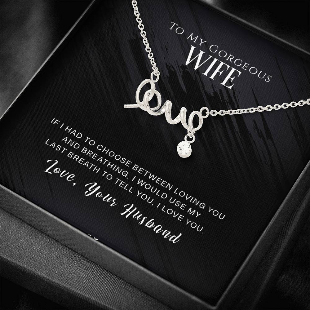 Personalized To My Wife Necklace  for Her Birthday Valentines Anniversary Gift for Wife Scripted Love Silver Necklace for Women with Message  Card