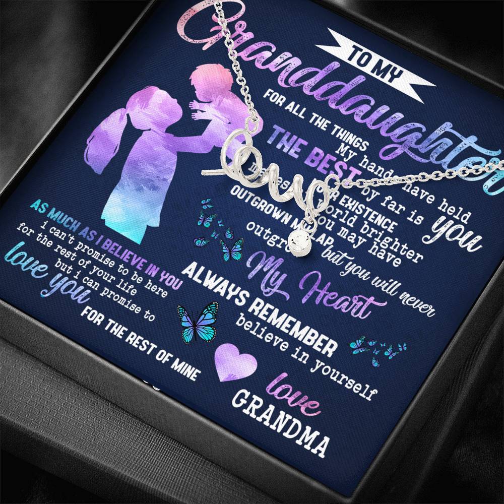 Personalized Granddaughter Necklace  for Her Birthday Valentines Gift Scripted Love Necklace for Women with Message  Card