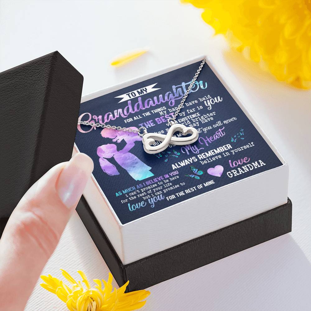 Personalized Granddaughter Necklace  for Her Birthday Valentines Gift Infinity Hearts Necklace for Women with Message  Card Silver Jewelry