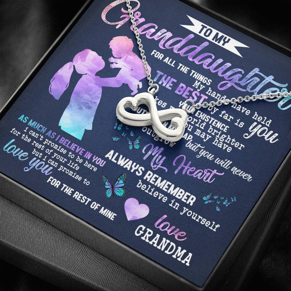 Personalized Granddaughter Necklace  for Her Birthday Valentines Gift Infinity Hearts Necklace for Women with Message  Card Silver Jewelry