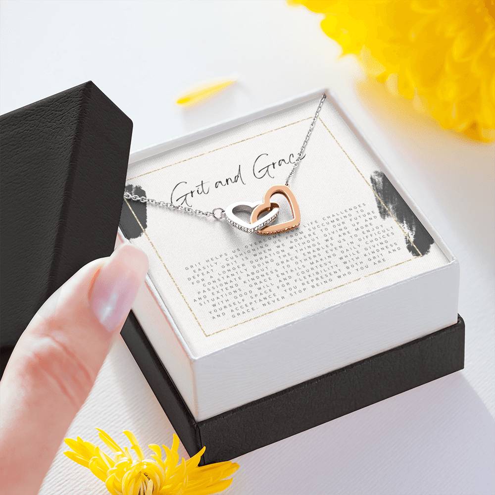 Encouraging Gift for Friend, Never Give Up Gift Necklace for Friend, Grace and Grit Heart Necklace for Friend