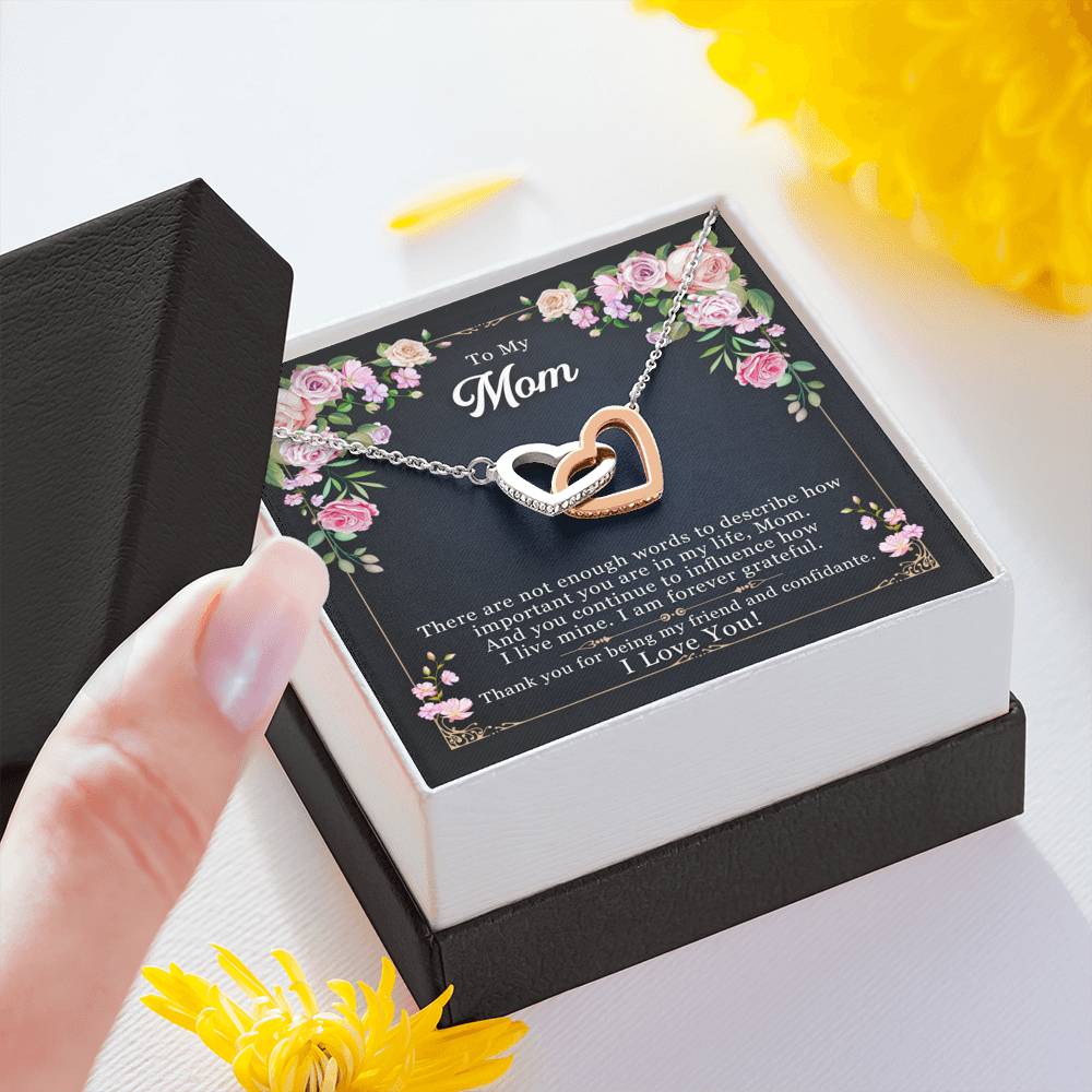Personalized Gift To My Mom Necklace Birthday Valentines Gift to my mother Silver Jewelry for Women Interlocking Hearts Necklace with Message Card