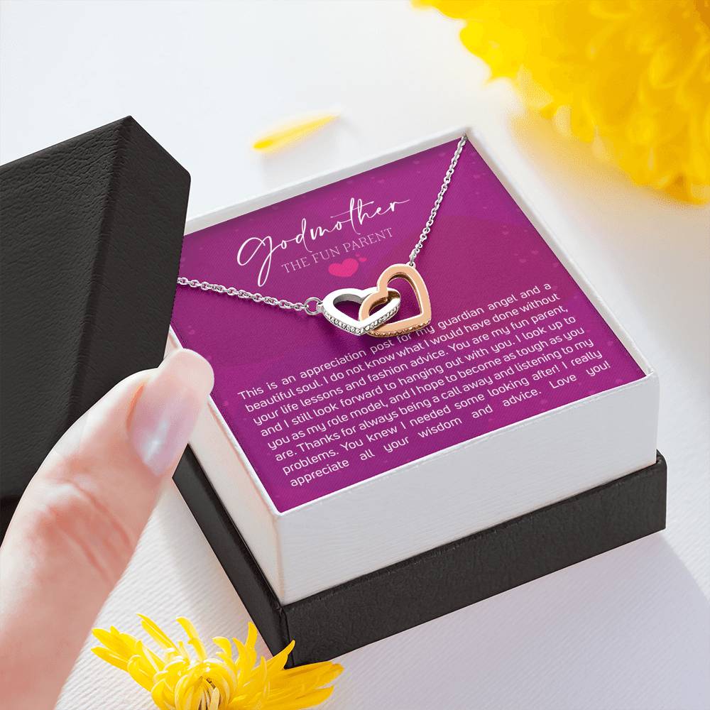 Best Gift for Godmother Necklace Silver Jewelry for Valentines Birthday Gift InterlockingHeartsHearts Necklace for Women with Message  Card