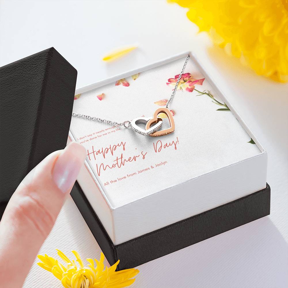 Personalized Gift Mom Necklace for Her Birthday Valentines Mother's Day Interlocking Hearts Necklaces for Women with Message  Card