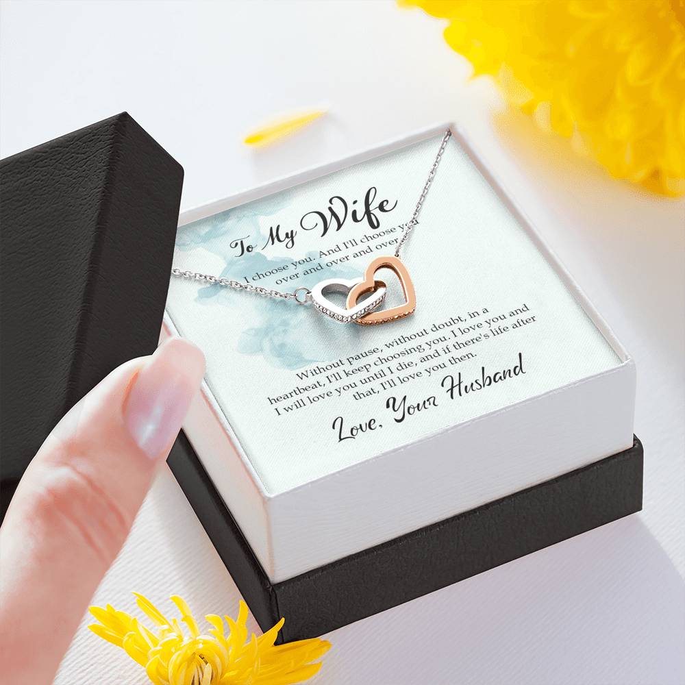 Interlocking Heart  Necklace To My Wife Birthday Valentine's Day Engagement Anniversary Gift Pendant Personalized POD Message Card