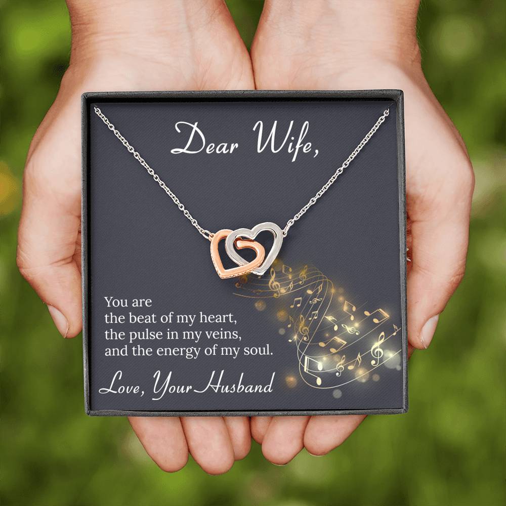 Interlocking Hearts Necklace for Wife Personalized Birthday Gift Necklaces for Her Valentines Anniversary Gifts To My Wife Necklace with Message Card from Husband Women’s Silver Jewelry