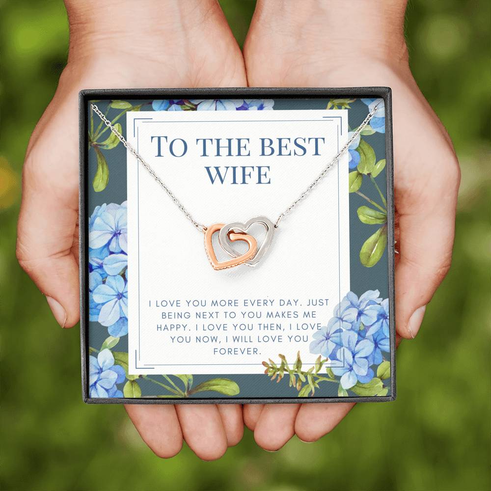 Personalized Necklace Gift To My Best Wife Interlocked Heart Pendent Gift From Husband