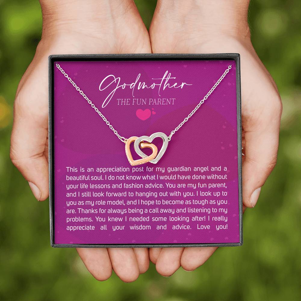 Best Gift for Godmother Necklace Silver Jewelry for Valentines Birthday Gift InterlockingHeartsHearts Necklace for Women with Message  Card