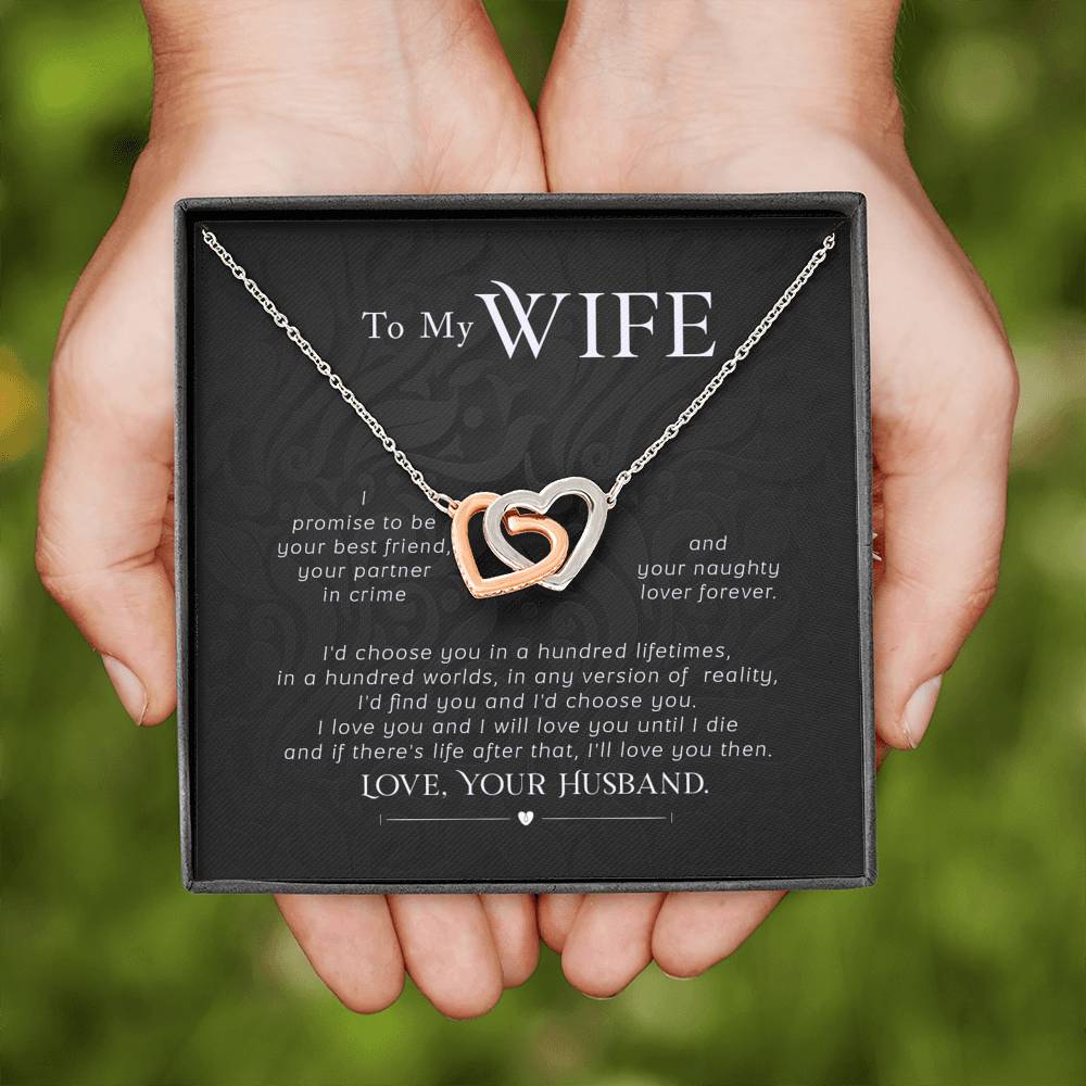 Personalized Gift Wife Necklace  for Her Valentines Birthday Anniversary Gift Interlocking Hearts Necklace for Women with Message  Card