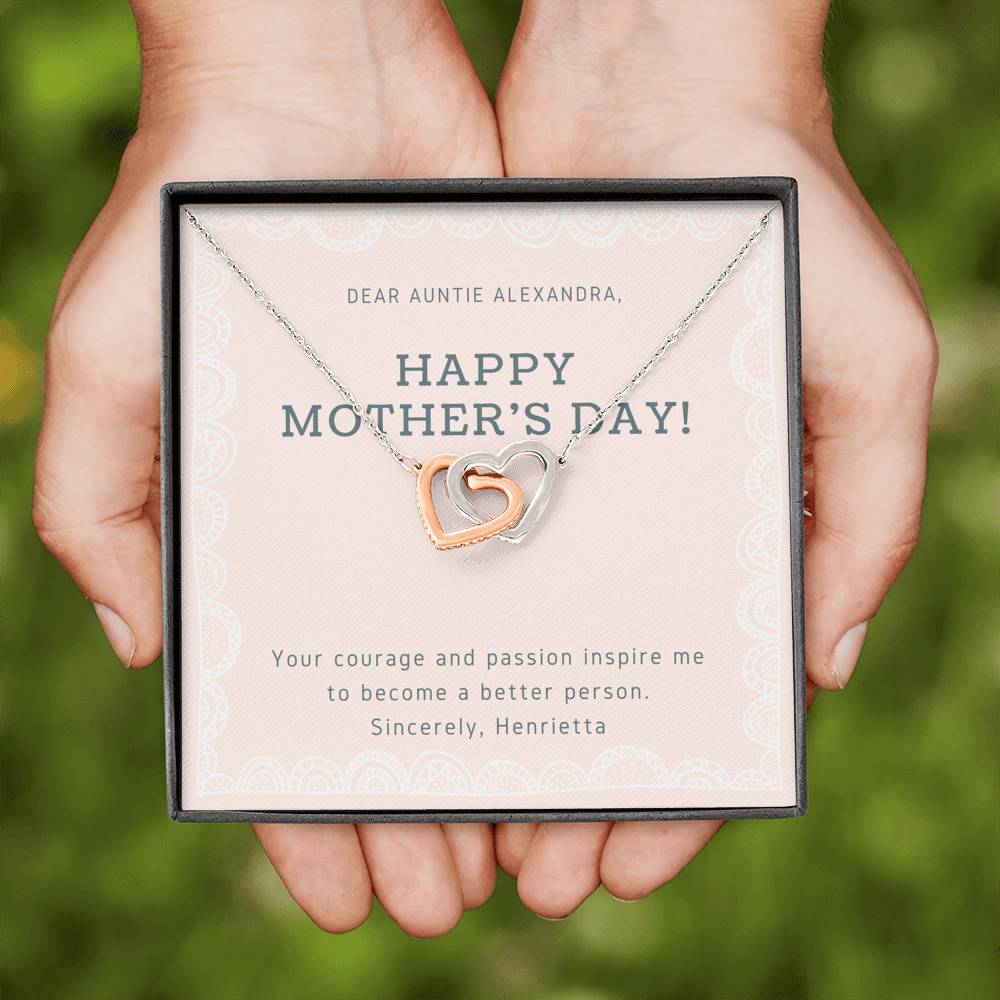 To My Auntie Necklace Gift Thank You For Courage Pendent Gift On Mother's Day For Mother Grandma Step Mom Gift With The Message Card