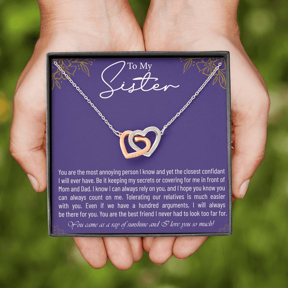 Personalized Gift Sister Necklace for Her Valentines Birthday  Gift InterLocking Hearts Necklace for Women with Message  Card