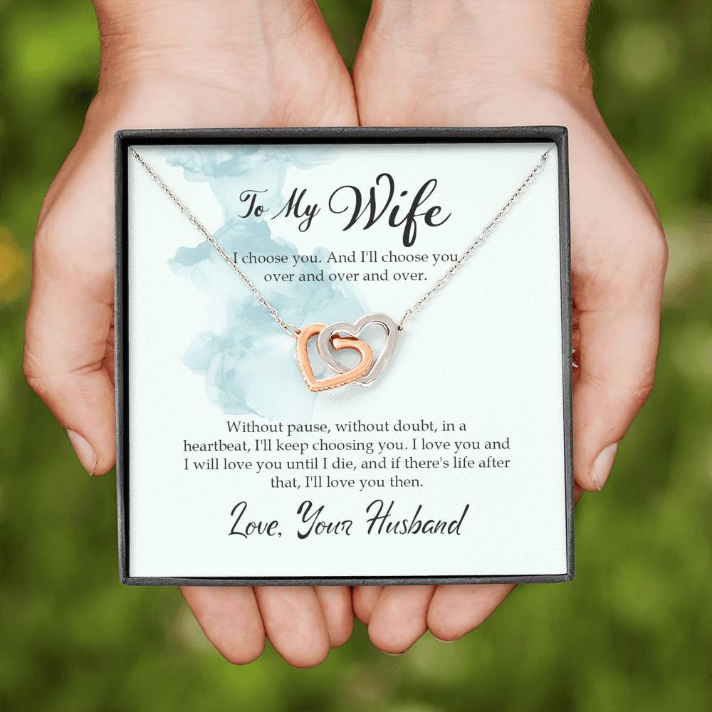 Interlocking Hearts Necklace for Wife Personalized Birthday Gift for Her Valentines Anniversary Gifts To My Wife Necklace with message card from Husband Necklaces for Women