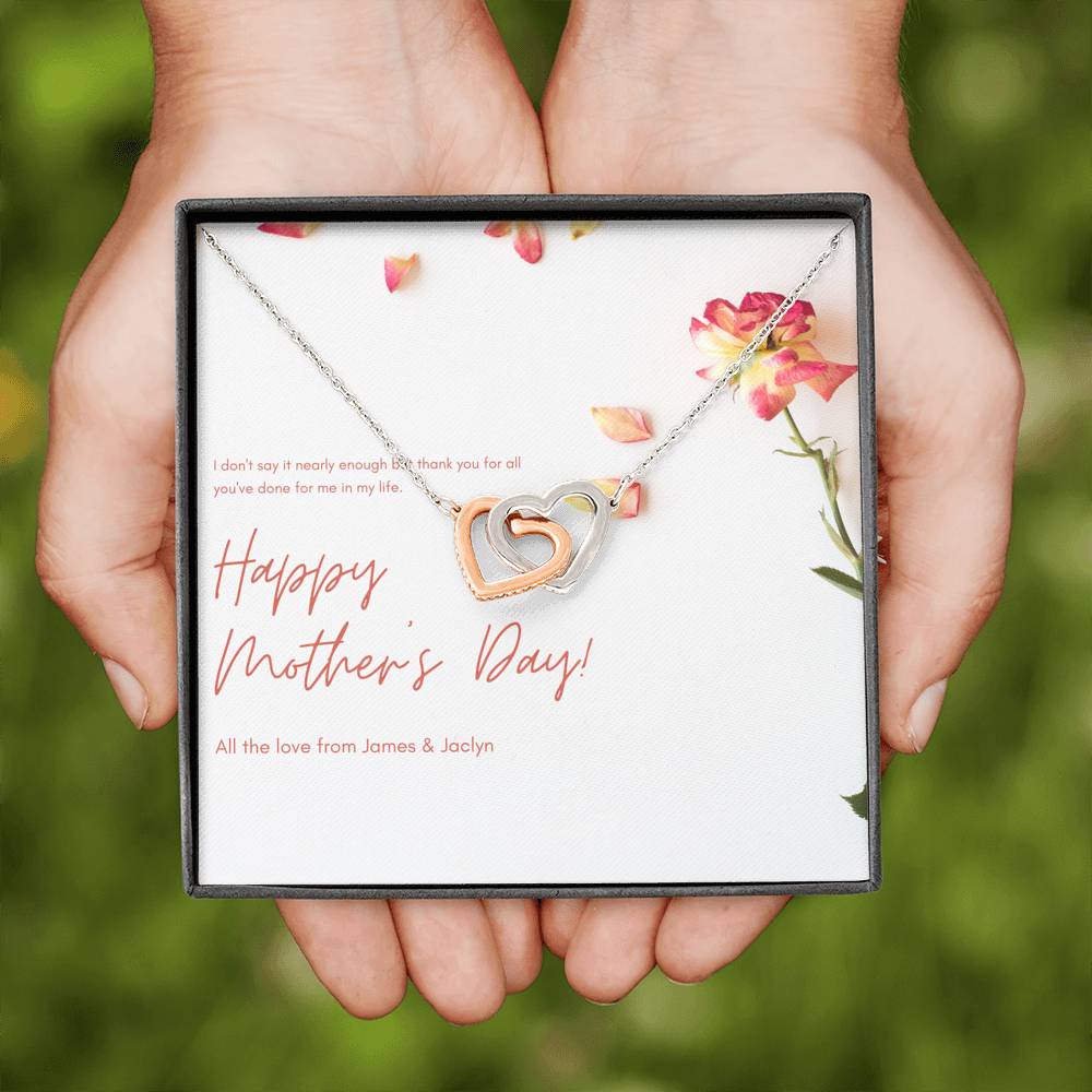 Personalized Gift Mom Necklace for Her Birthday Valentines Mother's Day Interlocking Hearts Necklaces for Women with Message  Card