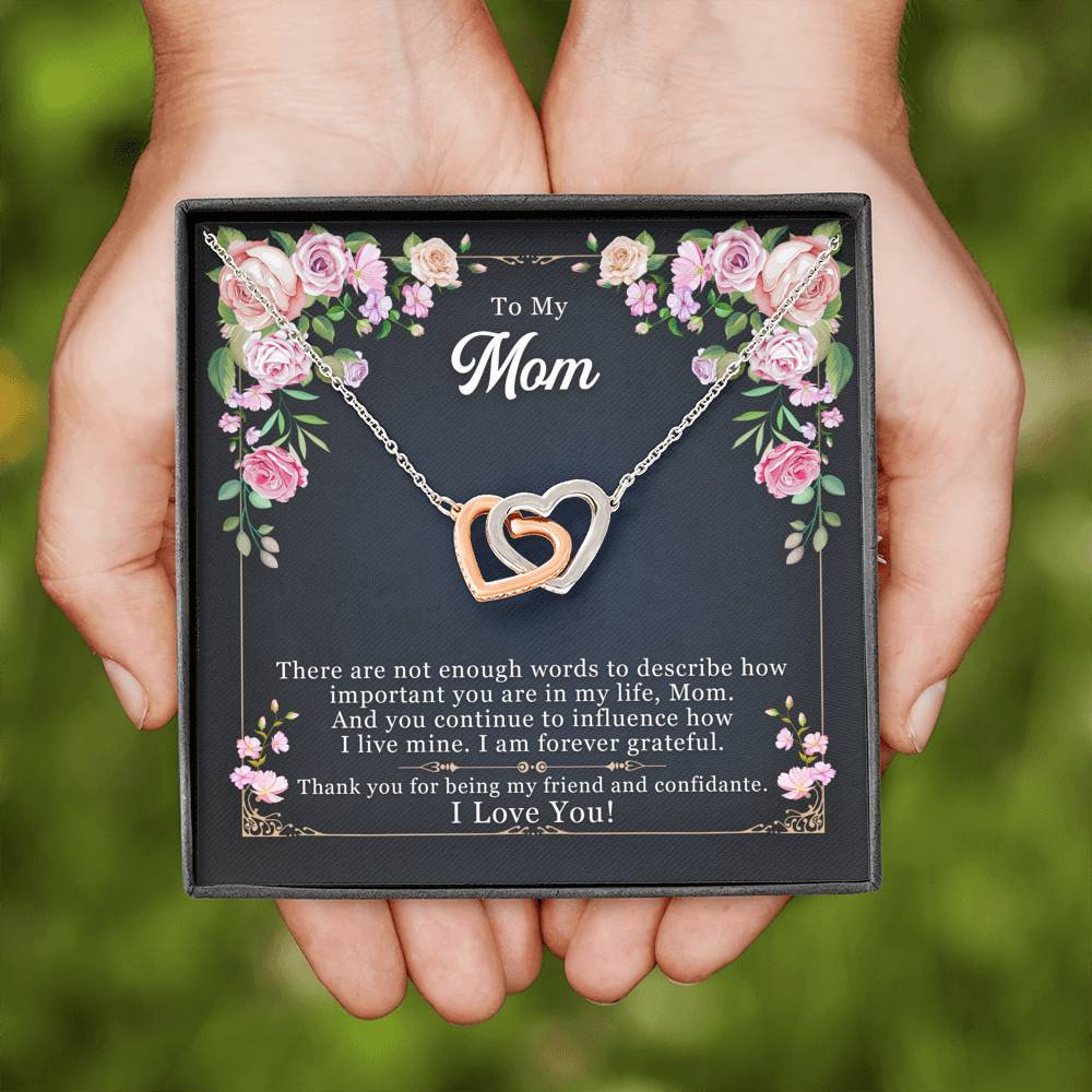 Personalized Gift To My Mom Necklace Birthday Valentines Gift to my mother Silver Jewelry for Women Interlocking Hearts Necklace with Message Card