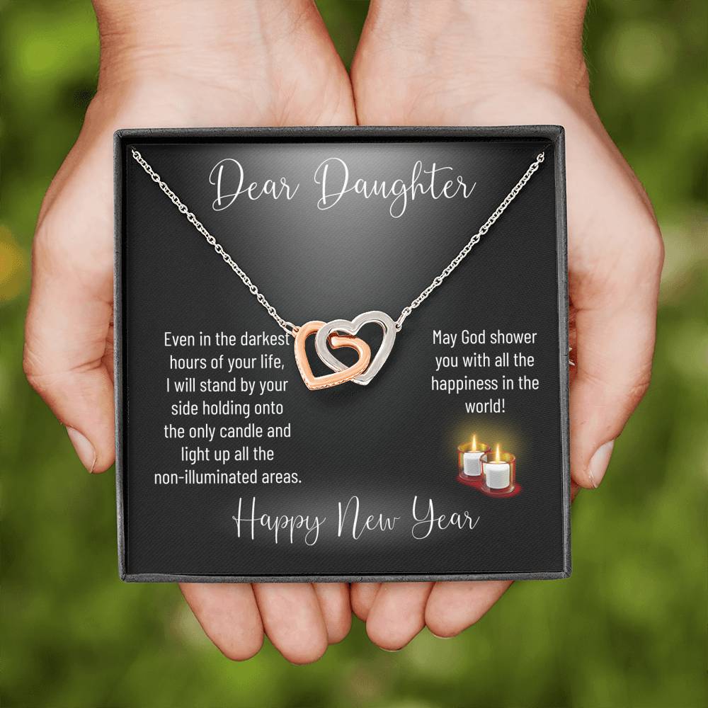 Personalized Gift Daughter Necklace for Her Valentines Birthday  Gift InterLocking Hearts Necklace for Women with Message  Card