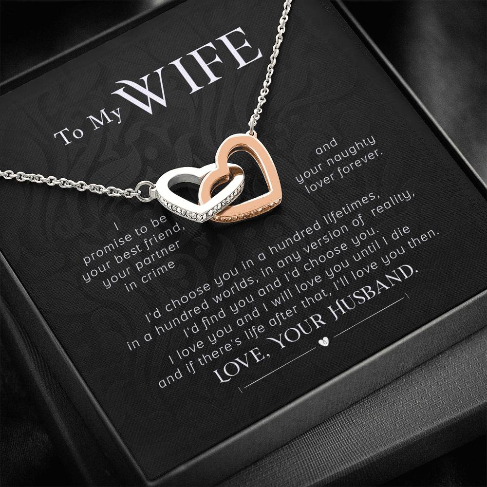 Personalized Gift Wife Necklace  for Her Valentines Birthday Anniversary Gift Interlocking Hearts Necklace for Women with Message  Card