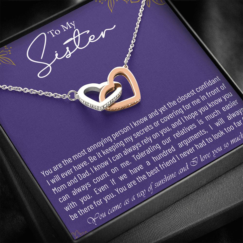 Personalized Gift Sister Necklace for Her Valentines Birthday  Gift InterLocking Hearts Necklace for Women with Message  Card