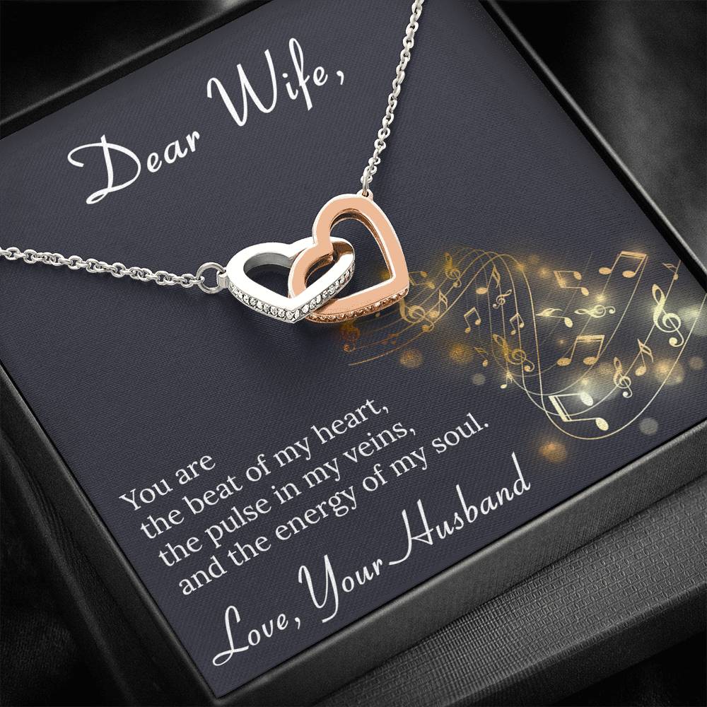 Interlocking Hearts Necklace for Wife Personalized Birthday Gift Necklaces for Her Valentines Anniversary Gifts To My Wife Necklace with Message Card from Husband Women’s Silver Jewelry