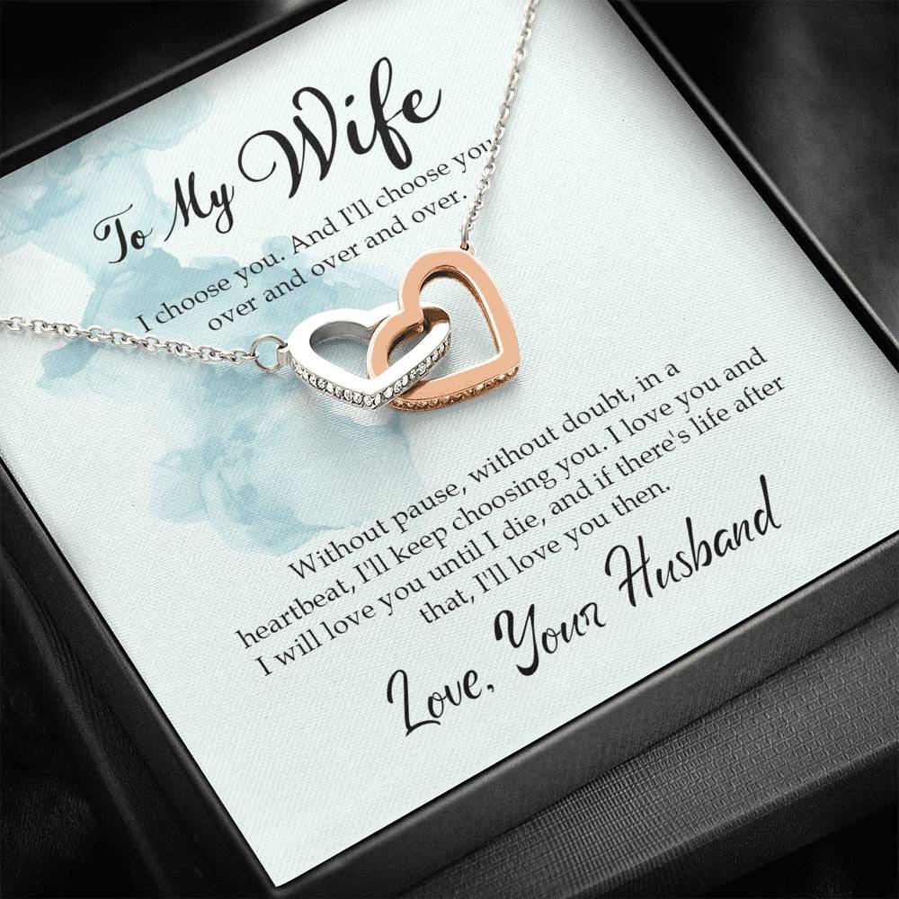 Interlocking Hearts Necklace for Wife Personalized Birthday Gift for Her Valentines Anniversary Gifts To My Wife Necklace with message card from Husband Necklaces for Women