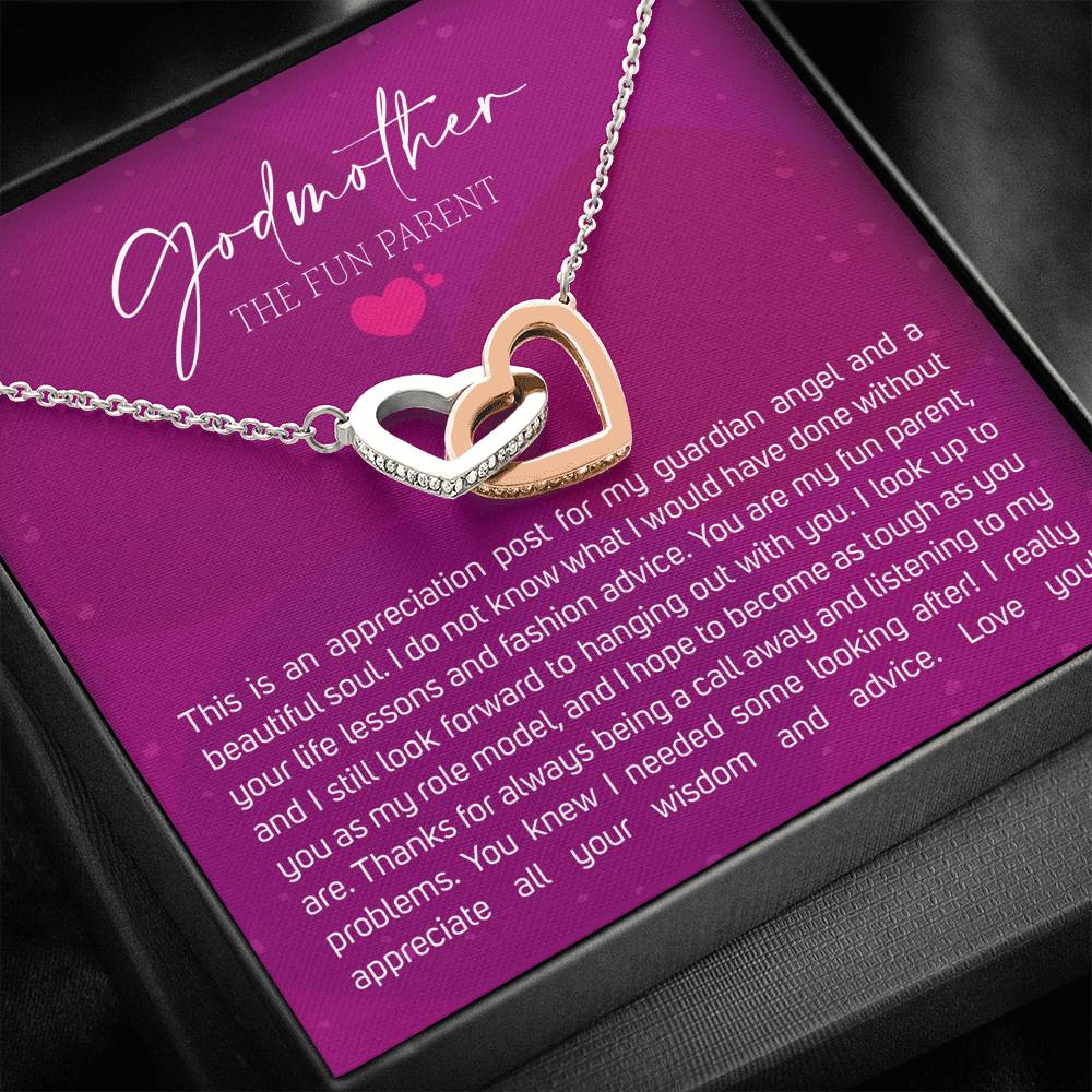 Best Gift for Godmother Necklace Silver Jewelry for Valentines Birthday Gift InterlockingHeartsHearts Necklace for Women with Message  Card