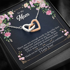 Personalized Gift To My Mom Necklace Birthday Valentines Gift to my mother Silver Jewelry for Women Interlocking Hearts Necklace with Message Card