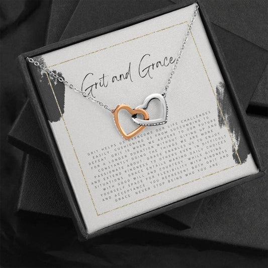 Encouraging Gift for Friend, Never Give Up Gift Necklace for Friend, Grace and Grit Heart Necklace for Friend