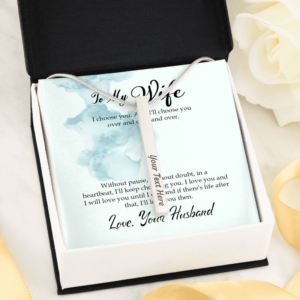 Custom Bar Necklace For My Wife Birthday Valentine's Day Engagement Anniversary Gift For Women Personalized Love Notes POD Message Card