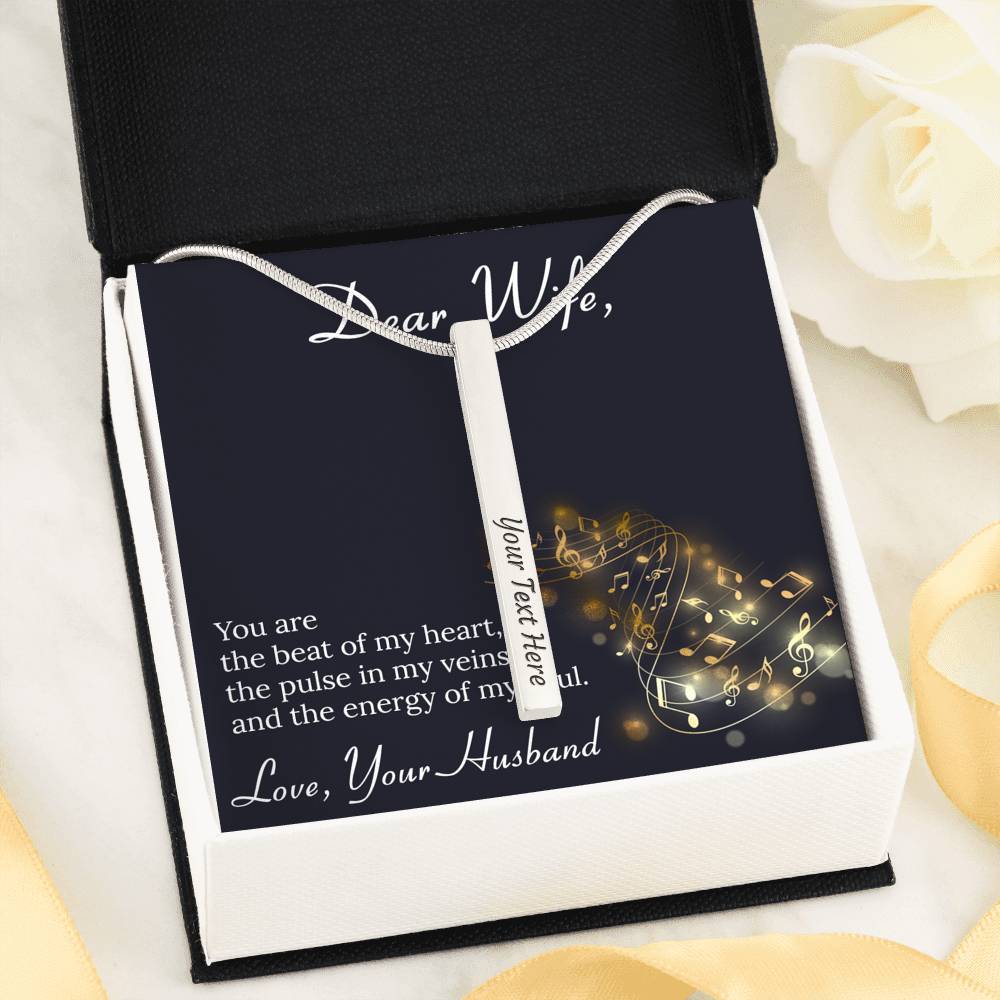 Personalized Gift To My Wife Custom Engraved Necklace Jewelry Bar Pendant For Her Birthday Anniversary Wedding Valentines Message Card From Husband