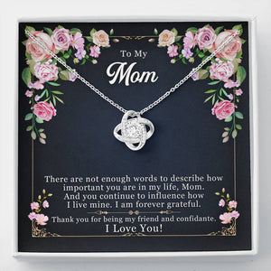 Personalized Gift To My Mom Necklace Birthday Valentines Gift to my mother Silver Jewelry for Women Love Knot Necklace with Message Card