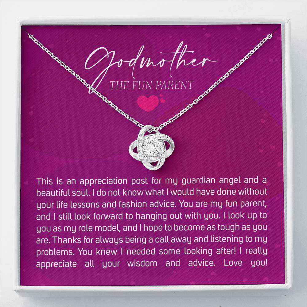 Best Gift for Godmother Necklace Silver Jewelry for Valentines Birthday Gift LoveKnotHearts Necklace for Women with Message  Card
