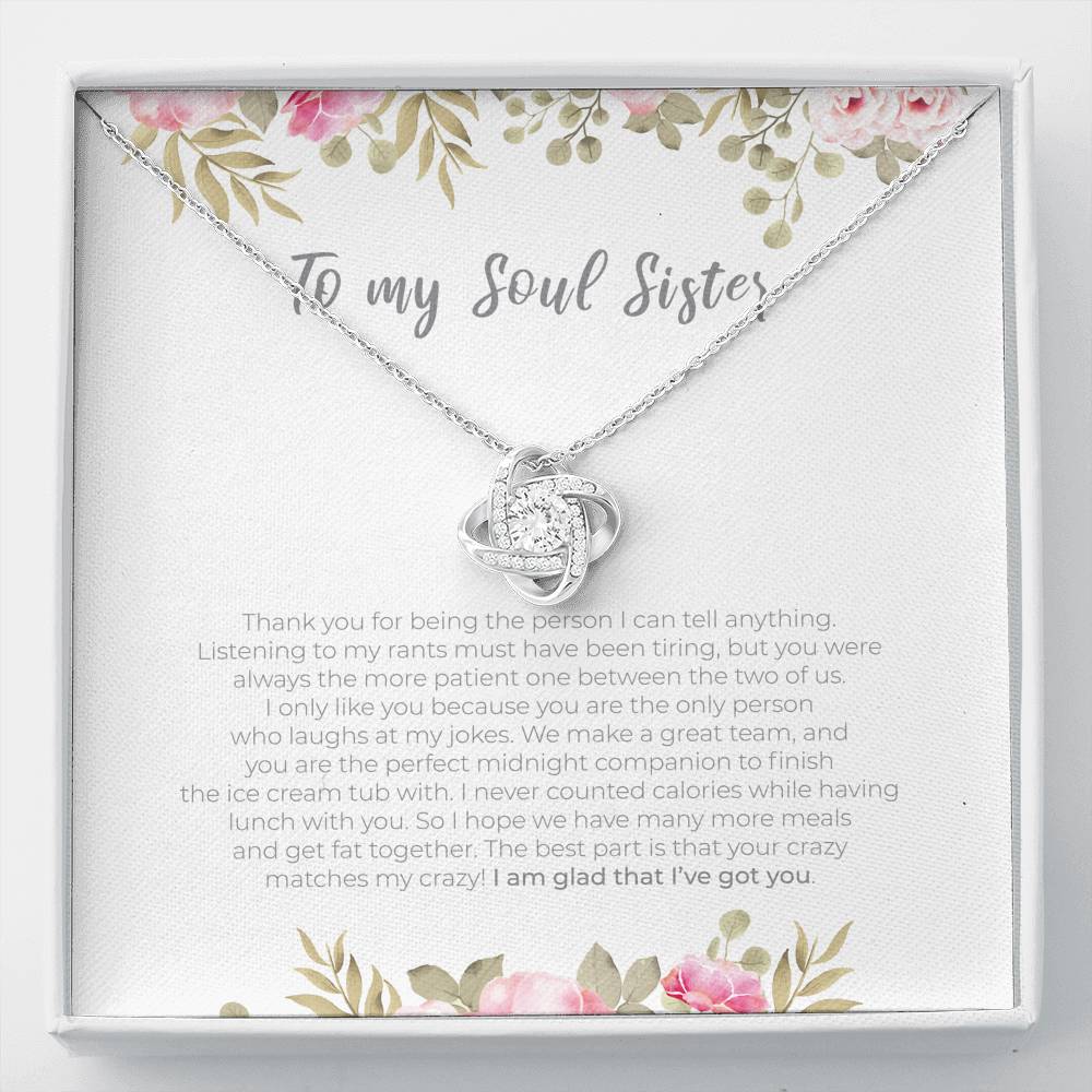 Personalized To my Soul Sister Necklace for Her Valentines Birthday Gift Love Knot Necklace for Women with Message  Card