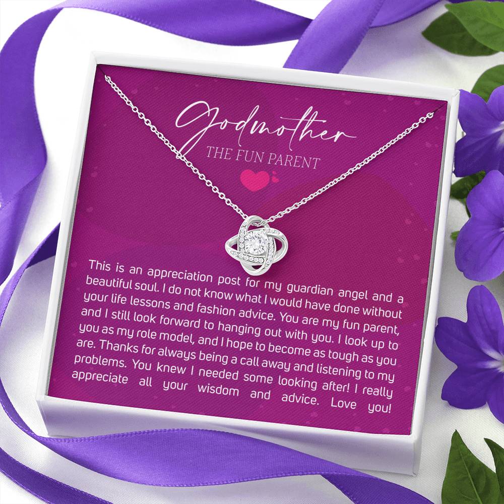 Best Gift for Godmother Necklace Silver Jewelry for Valentines Birthday Gift LoveKnotHearts Necklace for Women with Message  Card