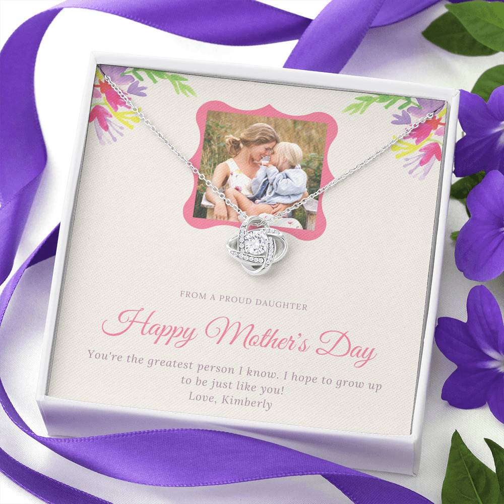 Personalized Gift For Mom Necklace for Mama Mother's Day Sentimental Birthday Gift Love Knot Necklace for Women with Message  Card