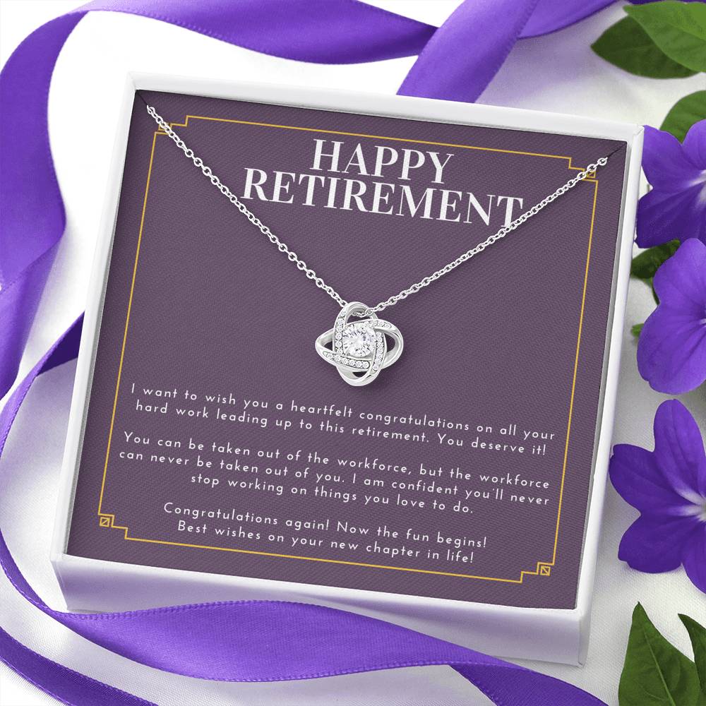 Personalized Retirement Necklace Gift For Employee Boss Friend Love Knot Pendent On Her Retirement Ceremony