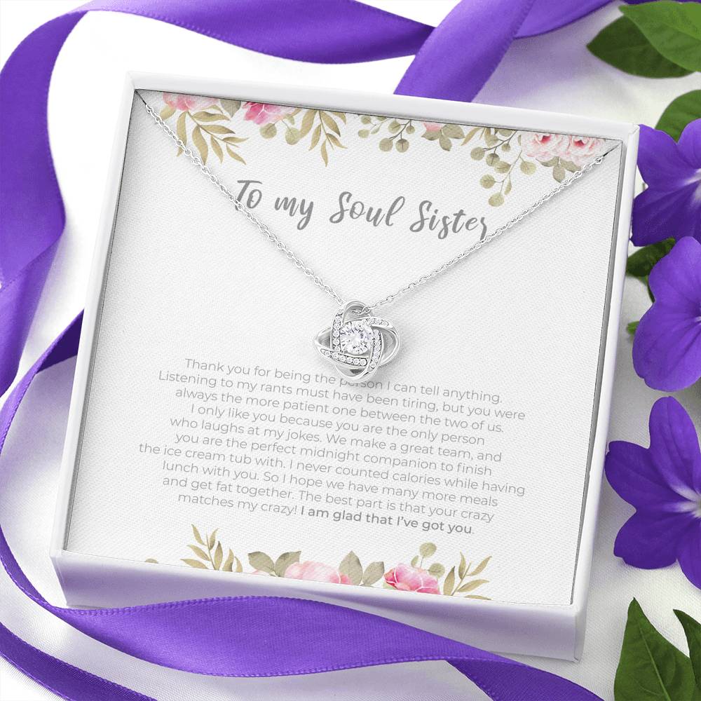 Personalized To my Soul Sister Necklace for Her Valentines Birthday Gift Love Knot Necklace for Women with Message  Card