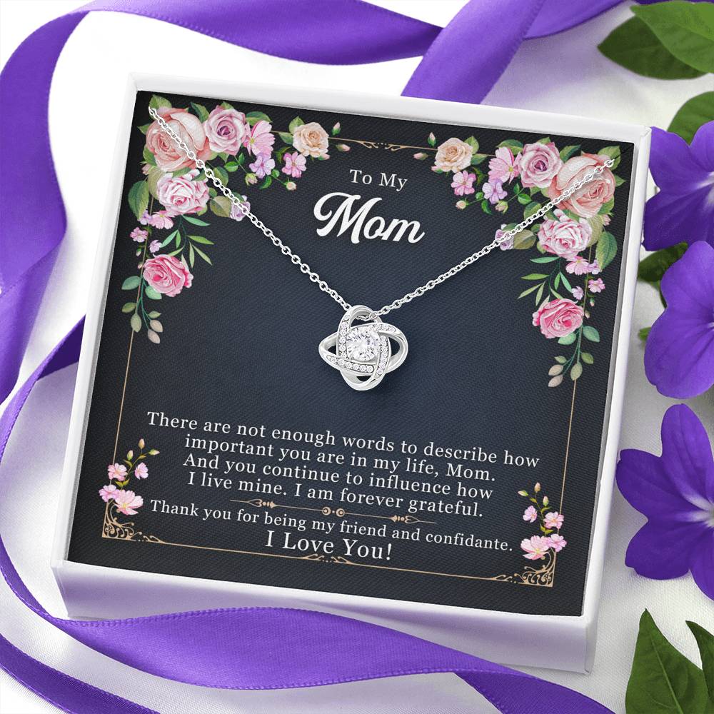 Personalized Gift To My Mom Necklace Birthday Valentines Gift to my mother Silver Jewelry for Women Love Knot Necklace with Message Card