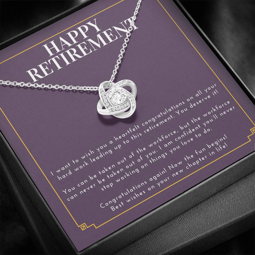 Personalized Retirement Necklace Gift For Employee Boss Friend Love Knot Pendent On Her Retirement Ceremony