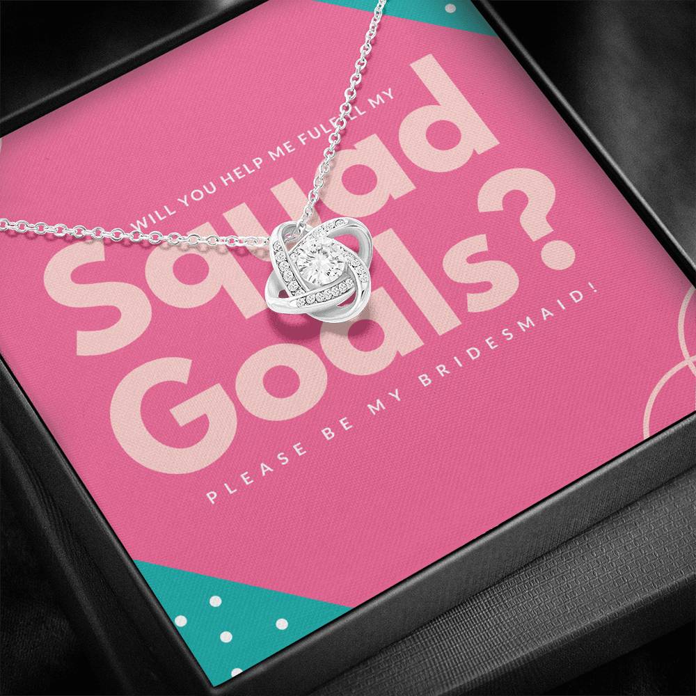 Pink and Blue Accents Be My Bridesmaid Invitation Love Knot Necklace