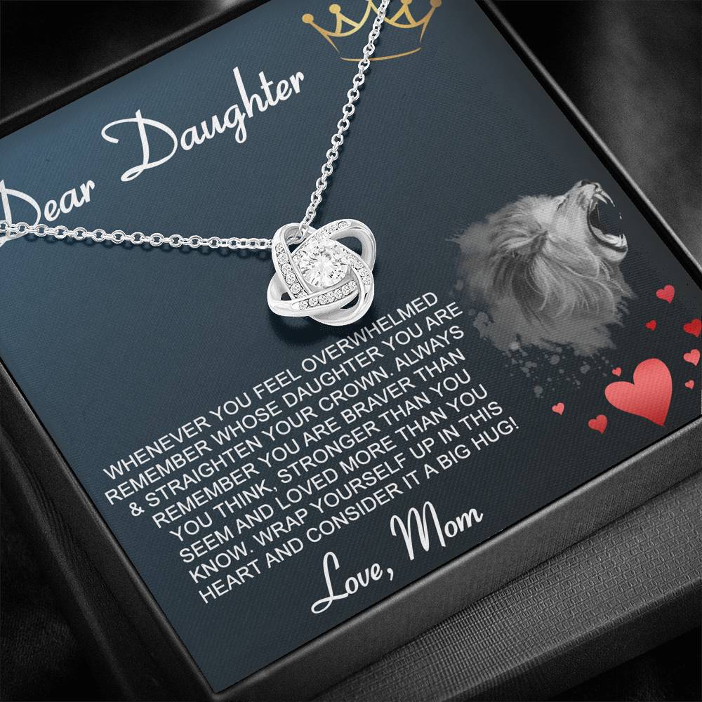 Personalized Gift Daughter Necklace for Mom Valentines Birthday Gift Silver Jewelry Love Knot Necklace for Women with Message  Card